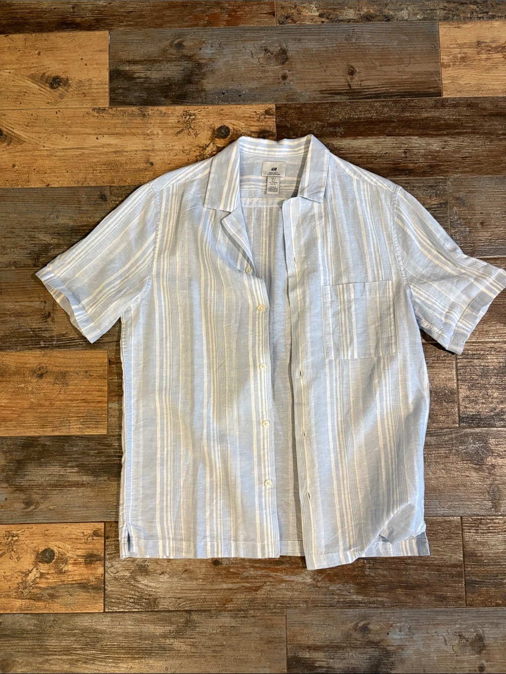 Men’s H&M Light Blue Striped Button Down Linen/Cotton Size Small